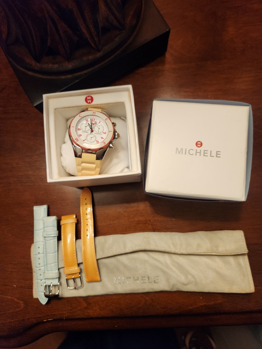 Michele Watch with Cream Silicone Strap and Silver Case